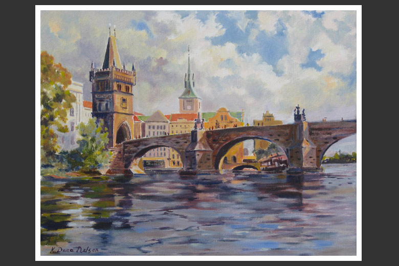 Charles River Bridge, Prague - Painting of Maine by K Dana Nelson