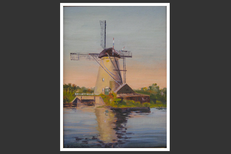 Windmill in the Netherlands - Painting of Maine by K Dana Nelson