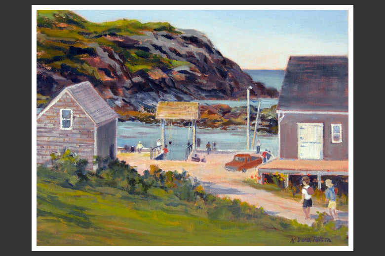 The Dock and Manana, Monhegan - Painting of Maine by K Dana Nelson